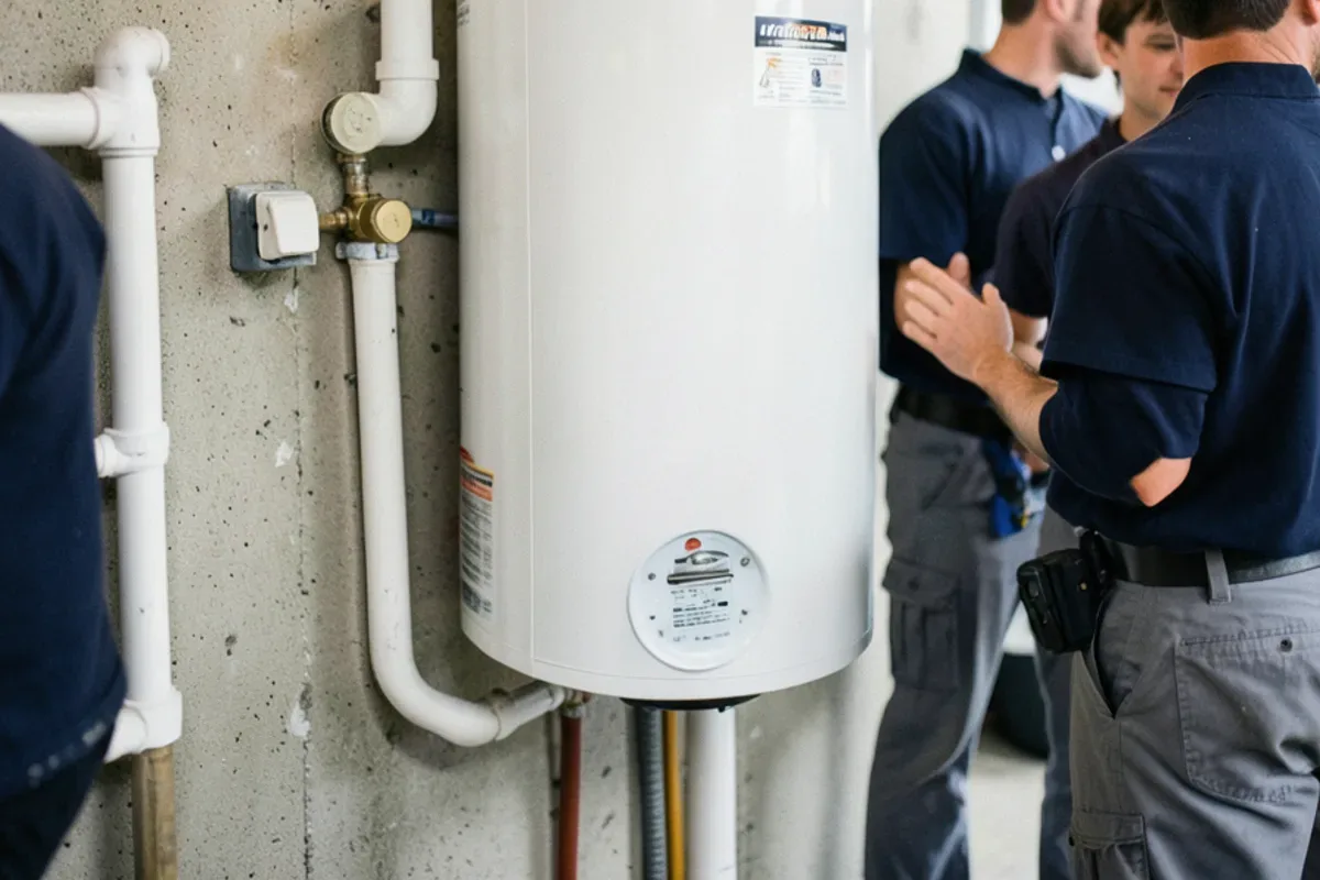 Tankless gas water heater mounted on a basement wall with new venting
